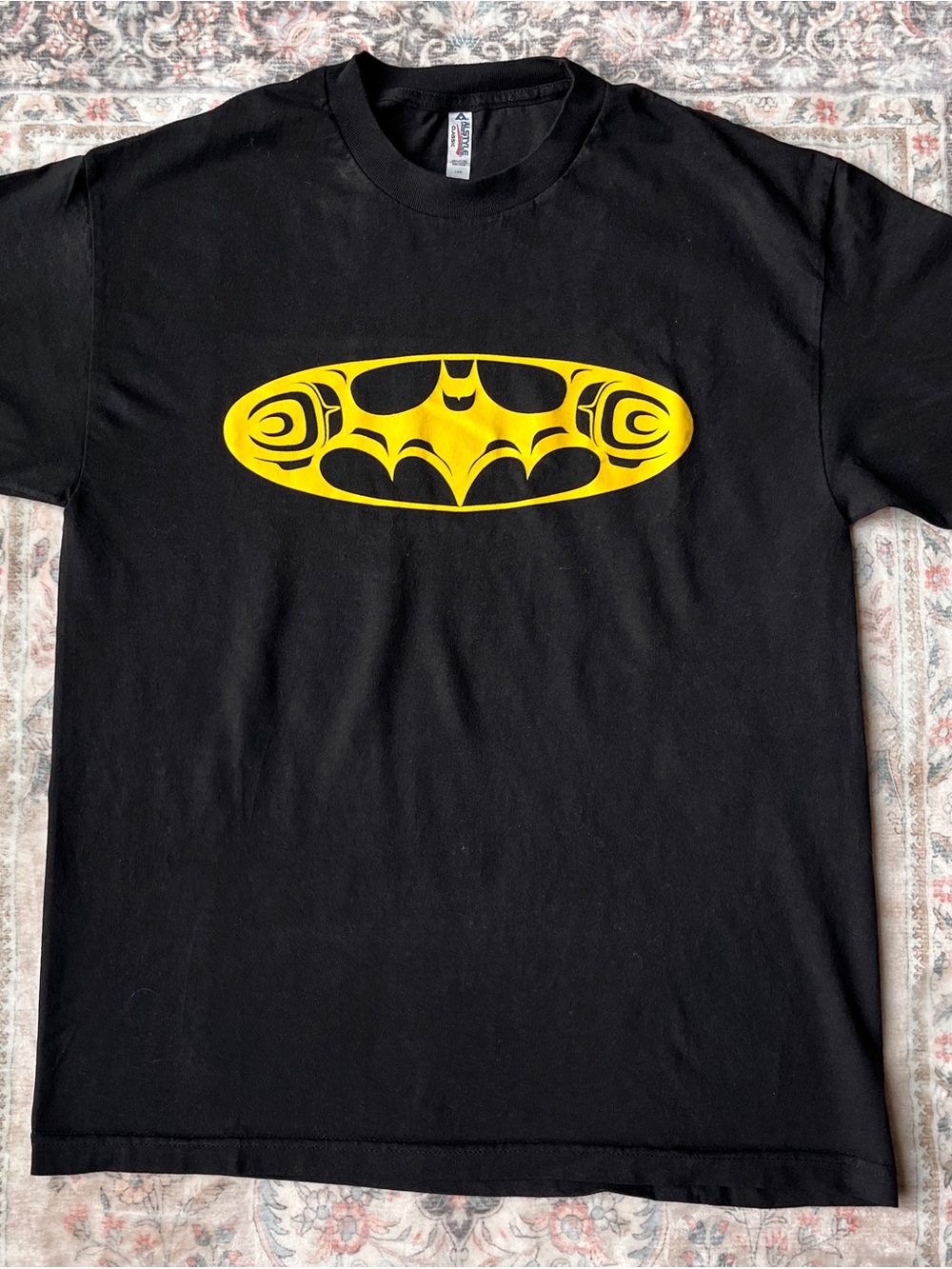 Black Short-Sleeve Graphic Tee with Northcoast Indigenous Art (Batman)